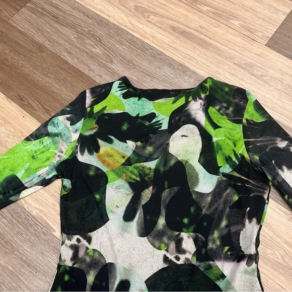 Topshop Green and Black Abstract Print Maxi Dress Long Sleeves mesh 8-10 - Picture 9 of 9